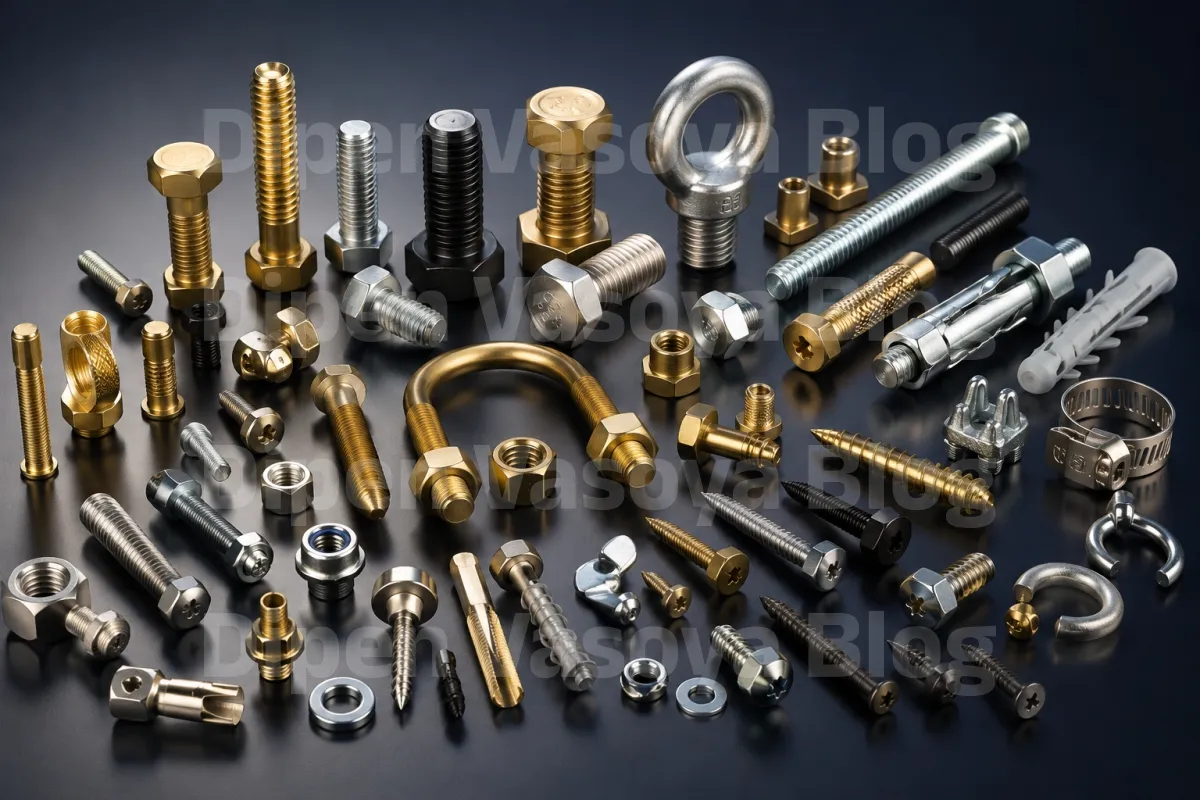 Industrial fasteners including hex bolts, carriage bolts, U-bolts, and machine bolts used in engineering applications